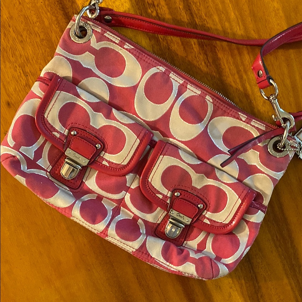 Coach Pink and Cream Crossbody Bag with Signature Design EUC Crossbody/ Handheld